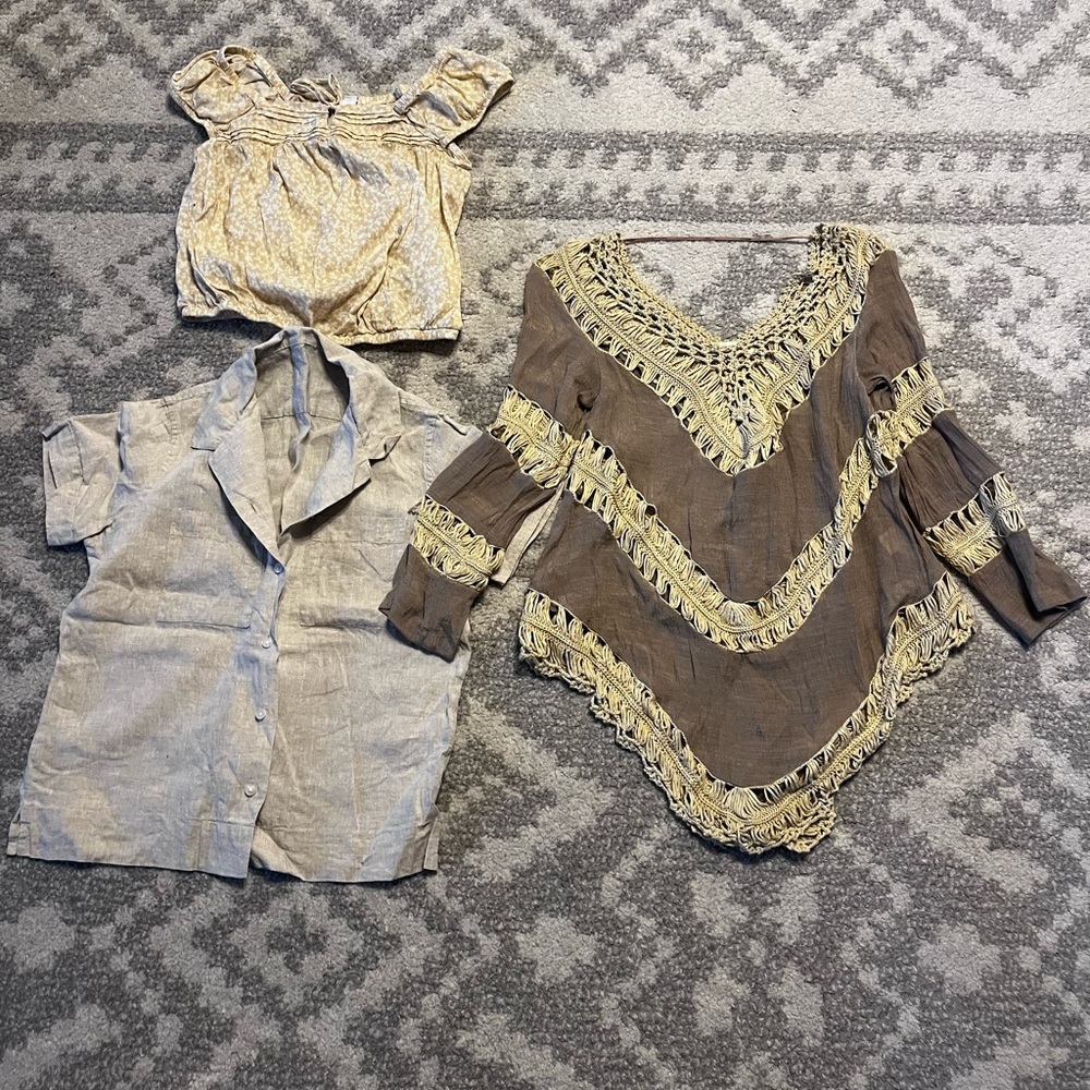 3 Umgee Old Navy Crochet Fringe Top S Boho Chic Festival Hippie Blouse Linen.